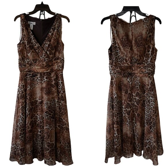NWT, Patra, Vintage Leopard Sleeveless Fit & Flare Dress, Brown, Black, Tan - Picture 2 of 8
